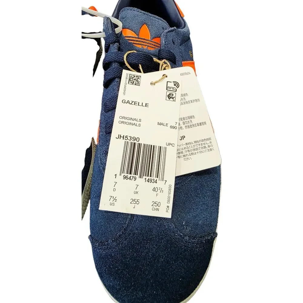 adidas Originals Gazelle Navy Blue Orange Suede Classic Sneakers JH5390 Mens 7.5